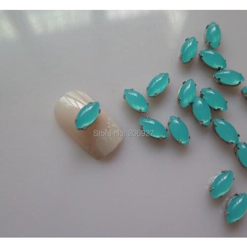 CP-56 5pcs Cute 5*10MM Opal Blue Horse Eye Resin Rhinestone With Holder Nail Resin Decoration Outlooking