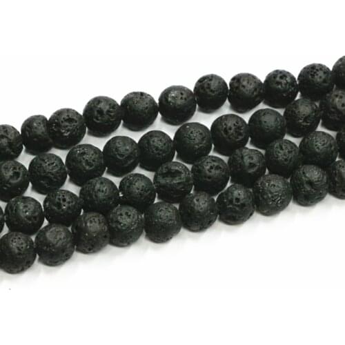 HUANHUAN Jewelry 6mm 8mm 10mm 12mm Black Stones Natural Volcanic Lava Bead Stone Loose Beads For Jewellery Making 15inch B3259