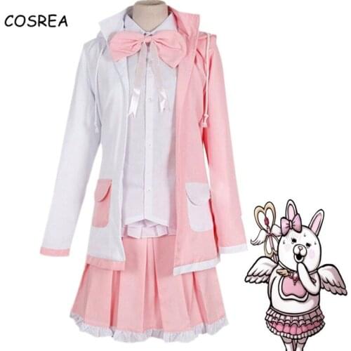 Super Danganronpa 2 Monomi Cosplay Costumes Pink White Rabbit Uniform Full Sets Cosplay Wig For Women Girls Clothes Halloween