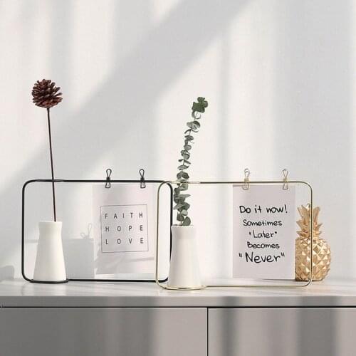 Creative Ceramic Flower Vase with Iron Photo Frames Set Tabletop Flowerpot Message Board Home Decor Plant Vase Pictures Frame