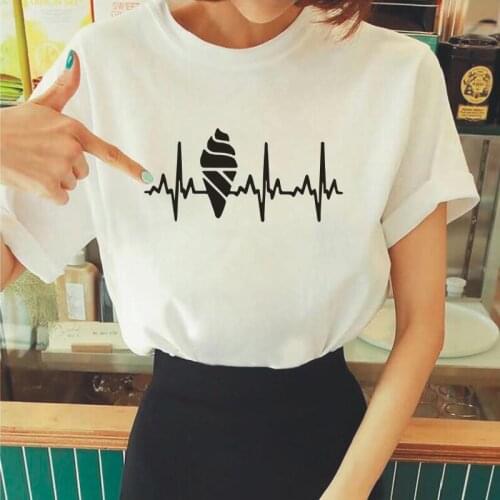 Fashion Ice Cream Heartbeat Print Harajuku T Shirt Women Tops Summer Short Sleeve Women Tshirt Cotton Casual Tee Shirt Femme