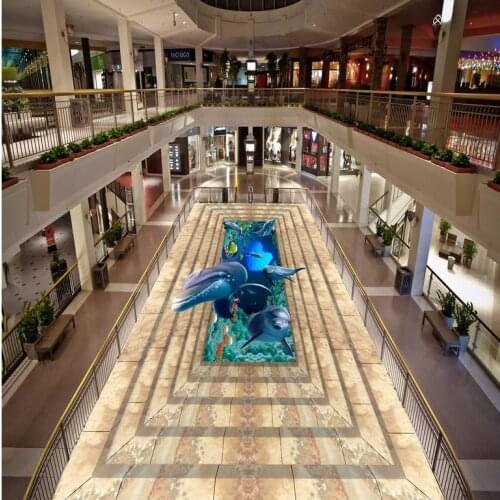 Marble 3d ocean dolphins in the world Mural-3d PVC Wallpaper Self-adhesive Floor Wallpaper-3d
