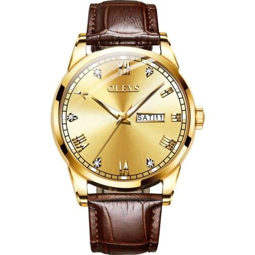 New Leather Business Mens Quartz Watchs Double Calendar Waterproof Luminous Quartz Watch for Men