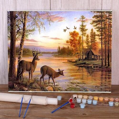 Nature Coloring By Numbers Painting Set Acrylic Paints 50*70 Boards By Numbers Home Decor For Wholesale