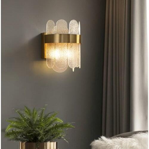 Nordic G9 LED Gold Stainless Steel Glass Wall Lamp for Bedroom Living Dining Study Room Bedside Dressing Table Indoor Home Decor