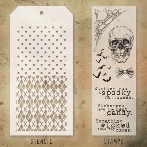 2021 New Halloween Skull Retro Clear Stamps and Stencil Set For DIY Making Word Greeting Card Scrapbooking No Metal Cutting Dies