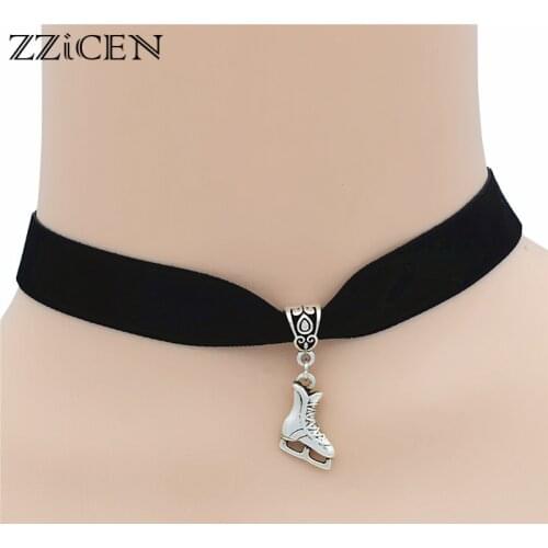 New Fashion Casual Antique Ice Skating Boots Charm Shoes Pendant Chokers Necklace Gifts for Women Figure Skating Jewelry
