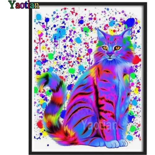 Full Drill Square Diamond Painting Colorful Cat Cross Stitch Diamond Embroidery Animal 5D DIY Mosaic Decoration Rhinestone Art