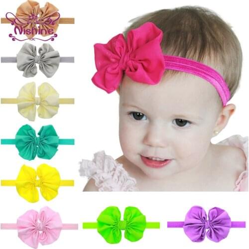 Nishine Lovely Handmade Bowknot Baby Girl Headband Solid Color Bows Elastic Hairband Sweet Infant Hair Accessories Birthday Gift