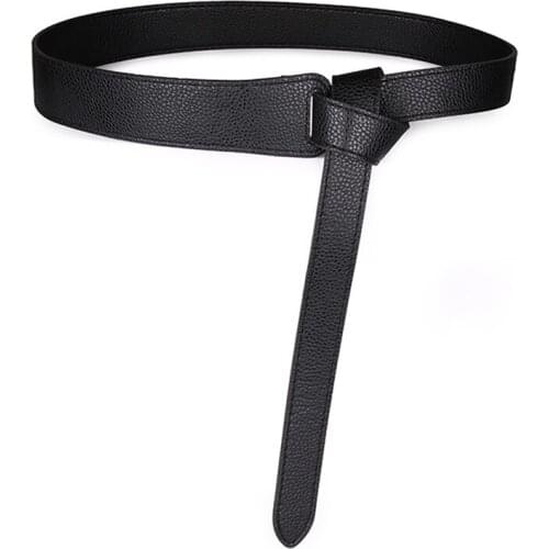 Fashion Black Belt Women Thin PU Leather Knotted Belt Female Dress Long Waistband Decoration Accessories