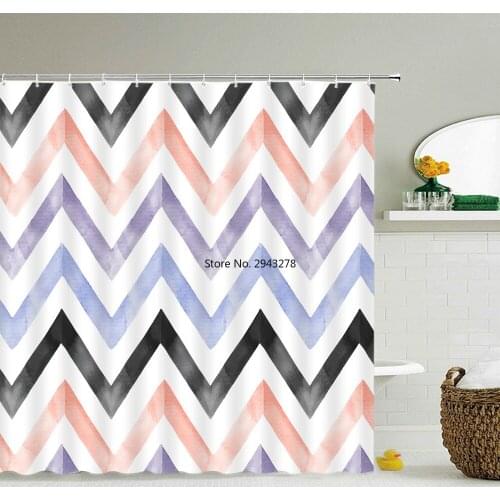 Modern Stripes Geometric Pattern Shower Curtains Bathroom Curtain Frabic Waterproof Polyester Bath Curtain Decoration with Hooks