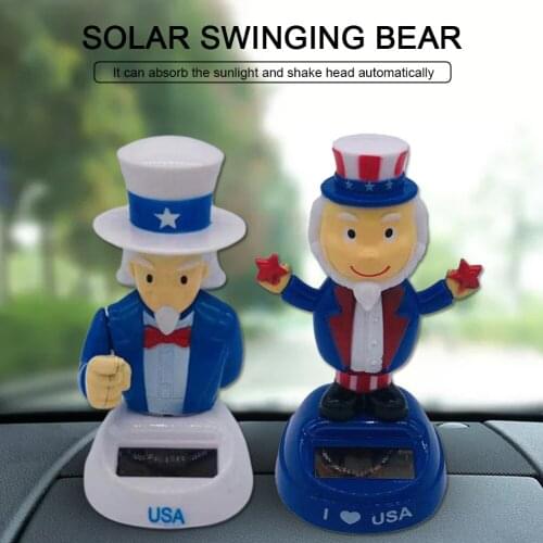 Solar Shaking Head Doll Blue I Love USA Swinging Bear Car Decoration Cartoon Dancing Car Doll Interior Accessories Kids Toy Gift