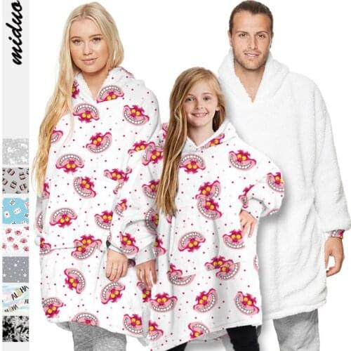 Warm Two-Sided Wearable Home Wear Night Gown Blanket Hoodie Blanket with Sleeves Sweatshirt Winter Fleece Gift for Women Female