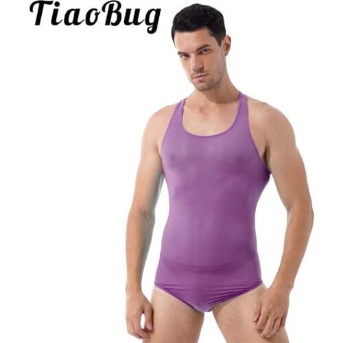 Mens Stretchy Wrestling Singlet Solid Color Round Neck Sleeveless Leotard Romper Skinny Bodysuit Jumpsuit Gym Fitness Sportswear