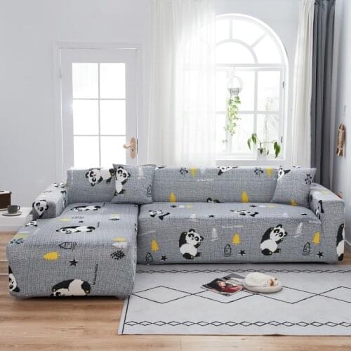 All-inclusive Elastic Corner Sofa Cover for Living Room Cartoon Style Couch Cover Panda Pattern L Shaped Chaise Longue Canapés