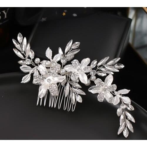 Pearl Rhinestone Flower Hair Comb Headband Handmade Hair Jewelry Comb Headband Elegant Hair Accessories For Women