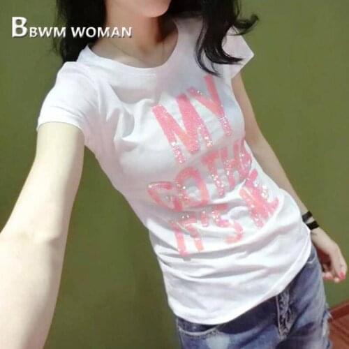 2019 Alphabet Summer Women T Shirt Short Sleeve Round Neck Female Tee Shirts