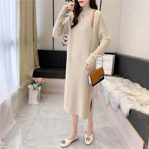 Women Maxi Dress Autumn Knitted Sweater Loose Long Dresses Thick Sweater Party Dresses