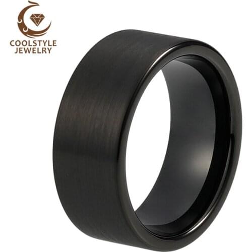 10MM Black Men Ring Tungsten Wedding Band Engagement Anniversary Ring Flat Band Brushed Comfort Fit