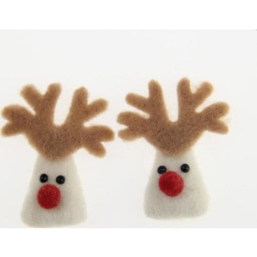 10pcs Handmade Wool Felt Kawaii Animal Dolls Craft Christmas Deer Patch Button Stickers Fit Girls Ornament Hair Jewelry DIY