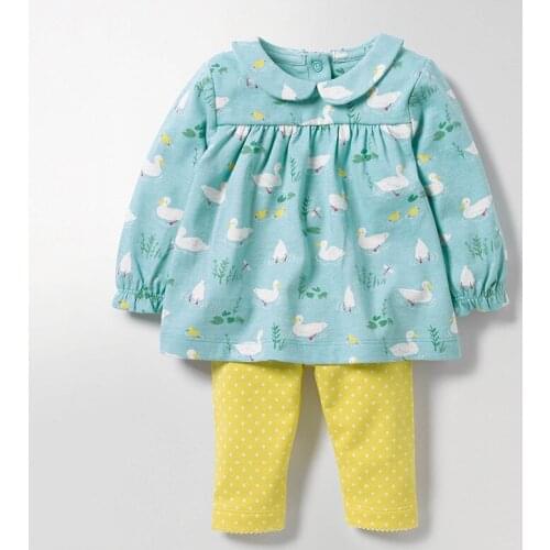 2pcs/set 2-7 Years Baby Girl Set Clothes Cotton Full Sleeve Cartoon Printing T Shirt+ Pant Spring Autumn Kids Children Set KF633