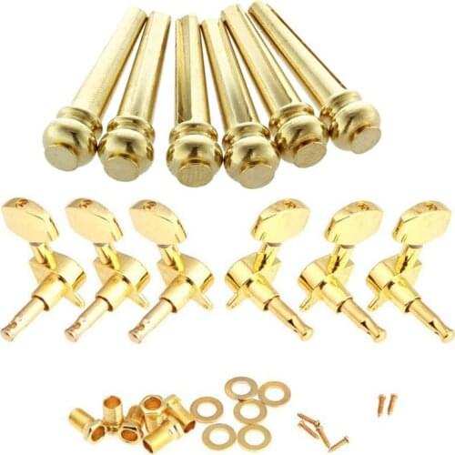 6Pcs Acoustic Guitar Bridge Pins Brass & 1 Set Gold Sealed Guitar String Tuning Pegs Tuners Machine Heads 3L+3R