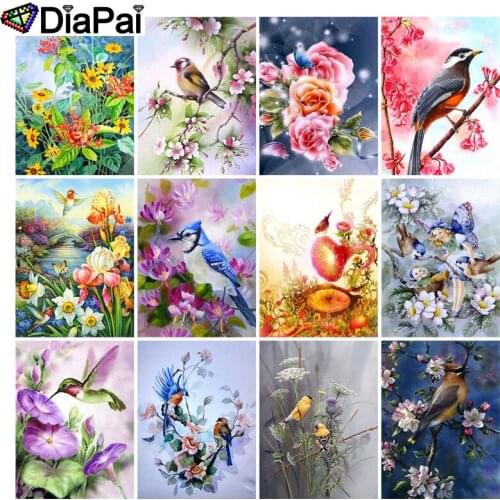 DIAPAI 5D DIY Diamond Painting 100% Full Square/Round Drill "Birds and flowers" 3D Embroidery Cross Stitch Home Decor