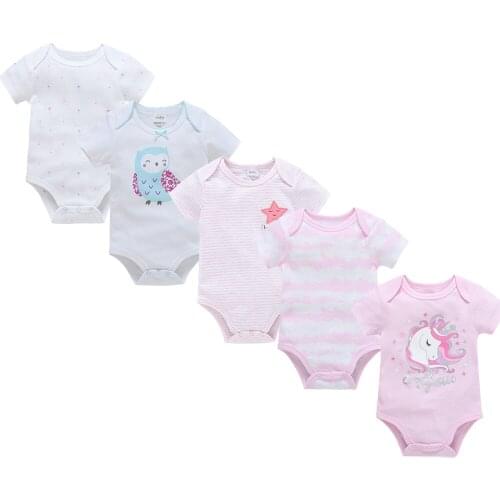 3 5 PCS/lot Summer Baby Girl Bodysuit 100%Cotton Newborn Soft Clothes Lovely Unicorn Design ropa de bebe Clothing