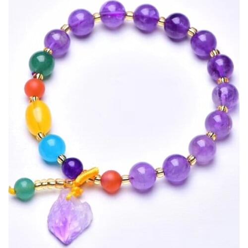 Natural Semi-precious Stone Amethyst Lap Bracelet Vug Hand String of Natural Crystal Pendant Female Model 8mm Beads
