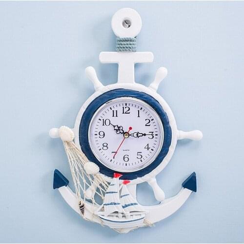 Mediterranean style blue and white rudder helmsman anchor creative cool wall clock electronic watch decorative sailing clock