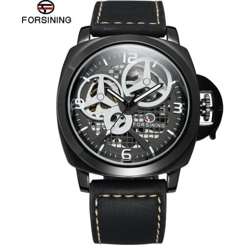 FORSINING Classic Fashion Mens Watches Skeleton High Quality Leather Strap Luxury Design Automatic Mechanical Watch For Men