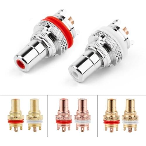 2Pcs Copper CMC RCA Female Terminal Jack Socket AV Audio Video Connector Bright/Dumb/Rhodium Plated Purple Copper 32mm HiFi
