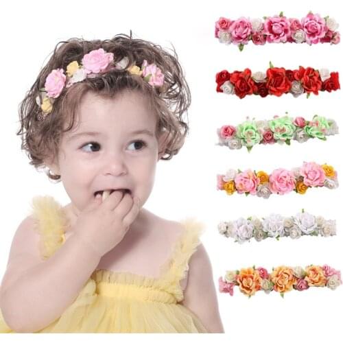 Childrens Headband Baby Girls Crown Flower Wreath Hairband Kids Bridal Floral Hair Accessories Fashion Beautiful Tiara