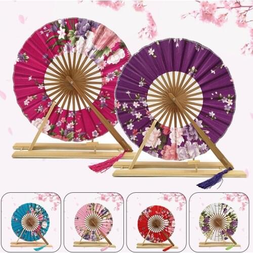 Classic Japanese Sakura Flower Pocket Folding Hand Fan Round Circle Party Decor Favors Gift