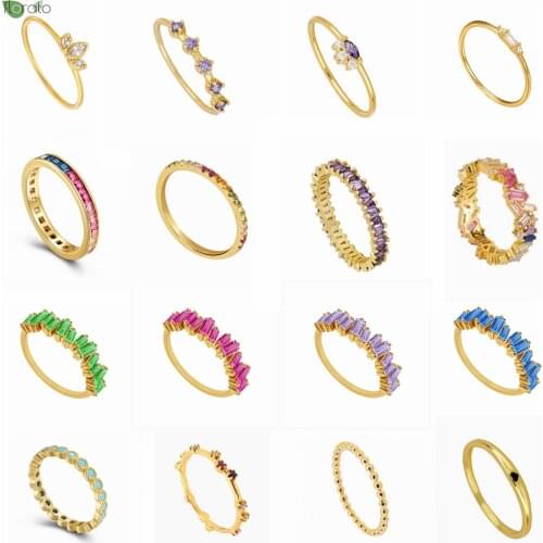 Engagement Ring Jewelry 925 Sterling Silver Enamel Rainbow CZ Crystal Romantic Wedding Women Gorgeous Gold Ring Accessories