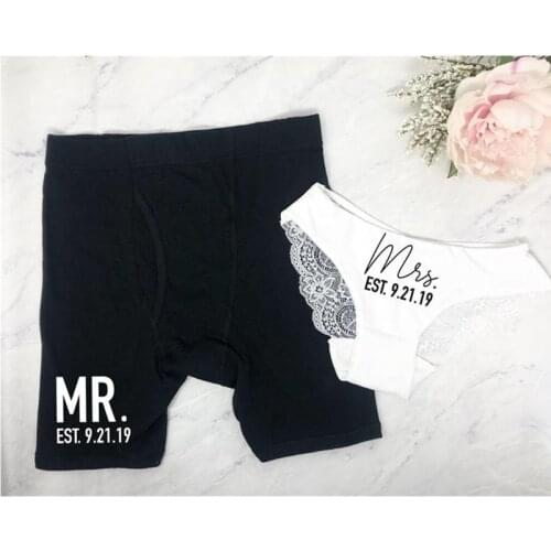 Personalized mr and mrs underwear set, gift for newly weds, bridal underwear briefs, gift for bride and groom, mens boxers