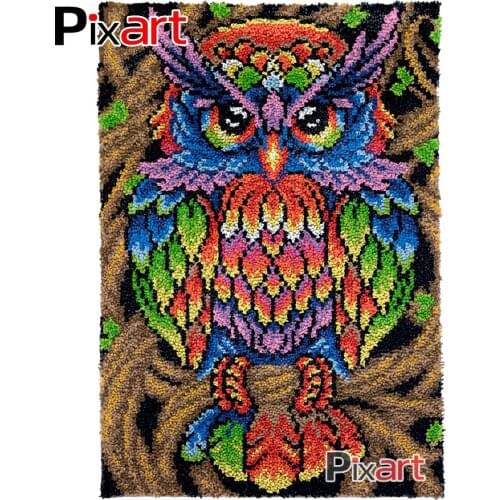 Latch Hook Rug Colorful Owl Crocheting Wall Tapestry Kits DIY Carpet Rug Chunky Yarn Needlework Knitted Floor Mat Hobby & Crafts