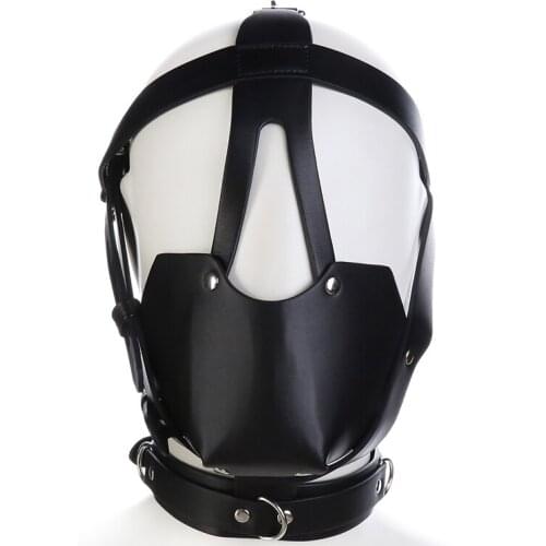 Leather Fetish Head Wrap Restraint Headgear Mask Hood Bondage Sex Toy For Woman Man Sex Toy For Woman Man Mask Hood BDSM Slave