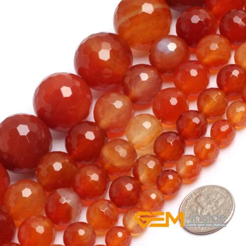 Natural Stone Round Faceted Red Carnelian Beads For Jewelry Making Strand 15" DIY Bracelet Necklace Jewelry Bead 6mm 8mm 10mm