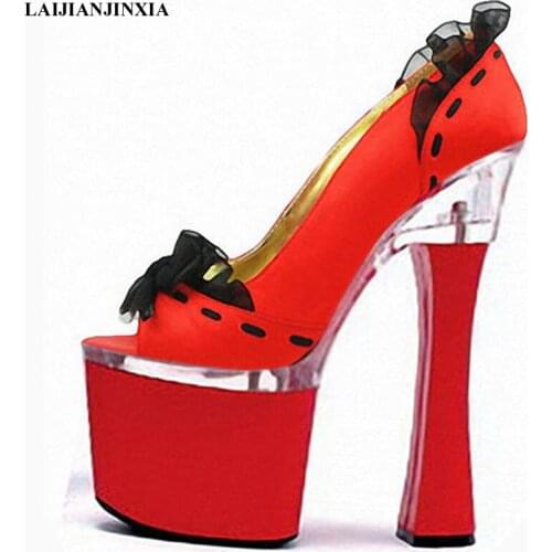 LAIJIANJINXIA Spring Autumn Platforms Women Pumps PU Leather Open Toe Ultra 18cm Night Club High Heel Shoes Wedding Shoes