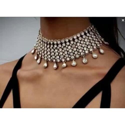 Hot Sale Collar Chokers Necklace & Pendant Fashion Full Clear Crystal Collier Double Chain Wedding Charm Chocker Neck Wholesale