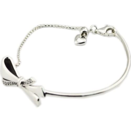 Trendy 925 Sterling Silver Collares Brilliant Bow Femme Bracelets for Women Silver 925 Jewelry Accessories Bijoux
