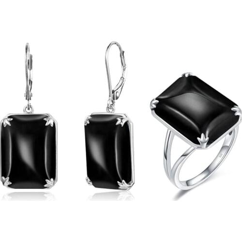 Szjinao Silver Jewelry Set for Women 925 Sterling Silver Black Onyx Earrings Ring Set Gothic Vitage Fine Jewelry Handmade Enamel