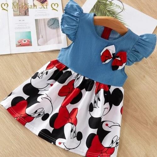 New Arrival Summer Cotton Baby Girls Cartoon Minnie Mesh Dress Childrens Clothing Kids Birthday Party Princess Colourful Dress