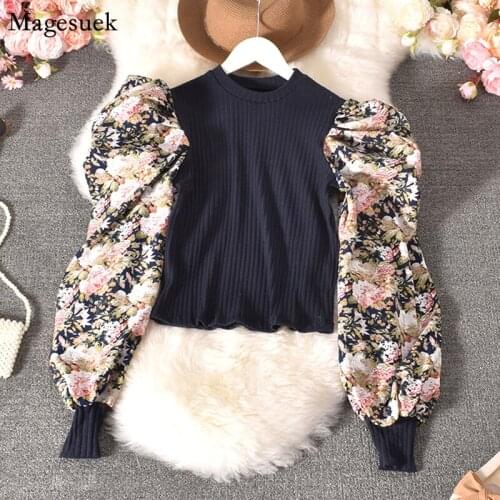 Autumn New Casual Women Shirts Blouses Floral Vintage Puff Sleeve Ladies Tops Slim Pullover Loose White Shirt Women Blusas 12066