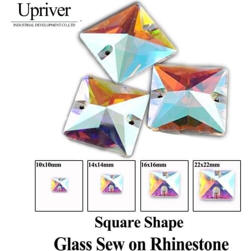 Upriver Loose Wholesale More Shiny Square Shape Crystal Button 2 Holes Silver Base 288pcs Crystal AB Sewing On Rhinestones