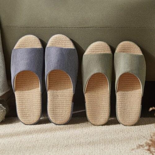 Summer Couple Home Soft Shoes Women/Men Cotton Linen Slides Unisex Non-Slip Sandals Mute Light Slippers Ladies Flax Flip Flops