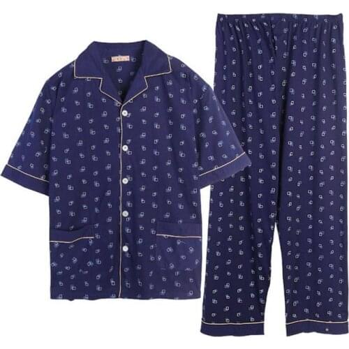 Free Shipping Mens Plus Size Short Sleeve Turn-dow Collar Sleepwear Set Soft 100% Cotton Pajamas Nightgown Summer Homewear 5XL