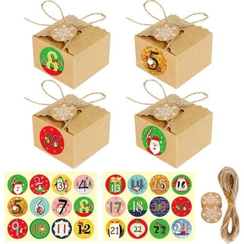 ICraft 24sets Christmas Advent Calendar Gift Box for Filling Holiday Count Down Kraft Candy Treat Box for Children Present Wrap