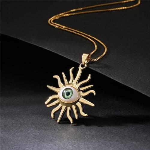 NEWBUY 5 Colors Evil Eye Charm Jewelry For Women Men Gold Color Copper Sun Geometric Pendant Necklace Femme Bijoux Wholesale
